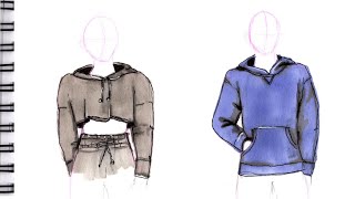 HOW TO DRAW HOODIES Step by Step Drawing Tutorial. Sketch a crop top hoodie and a hoodie with pocket