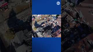Drone shows aftermath of gas explosion, fire that injured six
