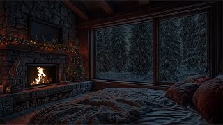 Cozy Snowy Cabin❄️Winter Ambience with Crackling Fireplace, Snowstorm \u0026 Winter Forest for Deep Sleep