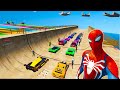 GTA V Spider-Man Triple Rampa jumping with Superheroes on Luxury Cars & Attack Bad Guys