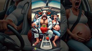 🤩Evolution of Cow:Cow Driving The Car With Strawberry adventure😻 #evolution #funny #caw #strawberry