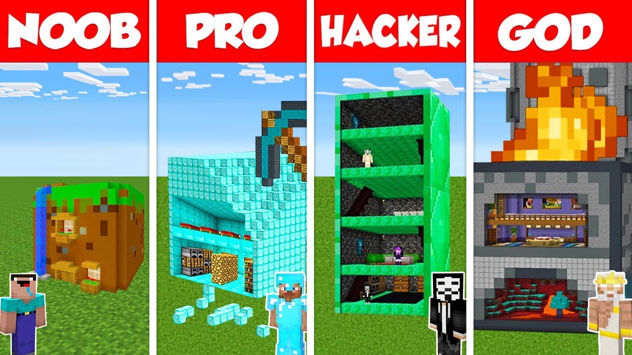 Minecraft Battle: NOOB Vs PRO Vs HACKER Vs GOD: INSIDE BLOCK HOUSE BASE ...