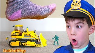 Don't Step on the Lego Toys! Pretend Play Cops and Robbers Skit for Kids! | JackJackPlays