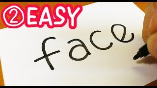 How to draw FACE（#2 Very Easy ! version）turn words into a cartoon - doodle art on paper