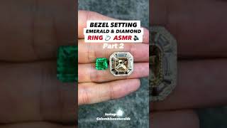 How to bezel set natural emerald and diamond halo gold ring 14K