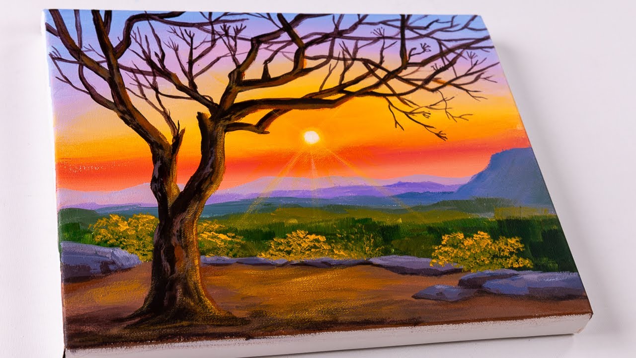 Easy Acrylic Painting Landscape Sunset 30 Easy Landscape Painting