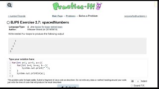 Java Practice It || 2.7 spacedNumbers || nested for loops