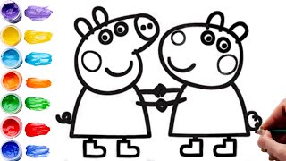 Drawing Peppa Pig and Suzy Sheep Saying Goodbye : How to draw Peppa Pig Tutorial