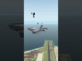 The aircraft carrier is taking off vertically, and a 737 directly hits the deck, simulating