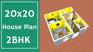 20x20 House Design 2BHK || 2 Bedrooms Makan ka Naksha || 400 Sqft House Design || 3D House Model