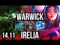 WARWICK vs IRELIA (TOP) | 15 solo kills, 19/2/12, Legendary, 1000+ games | KR Master | 14.11