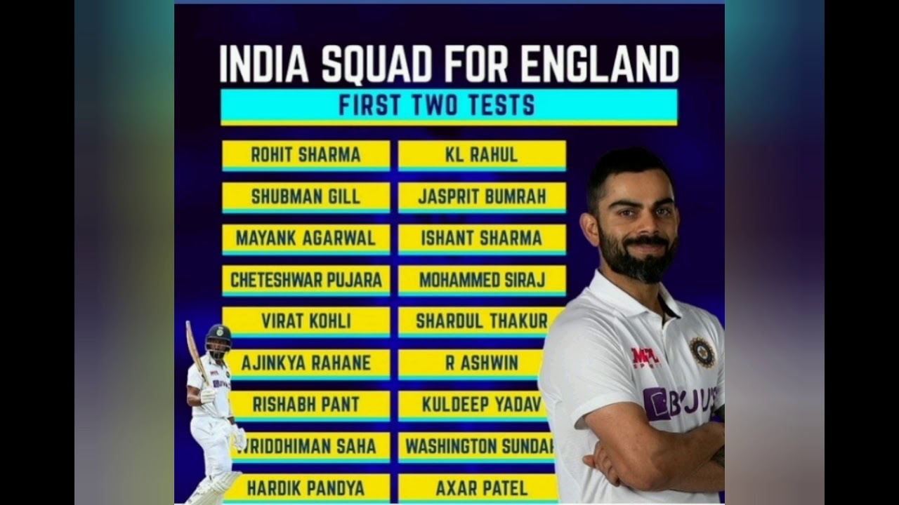 India First Two Test Squad For England Series 2021 - YouTube