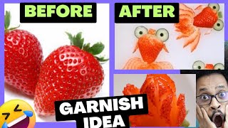 Food art - easy make garnish from strawberry fruit