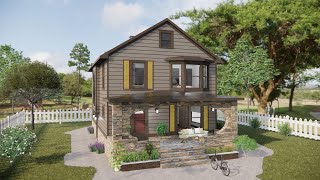 Charming Two-Story Wooden Home: 8x11m (26x36 ft) with 3 Cozy Bedrooms