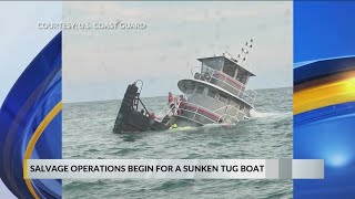 Crews begin salvage operations for tug boat that sank off North Myrtle Beach coast, U.S. Coast Guard