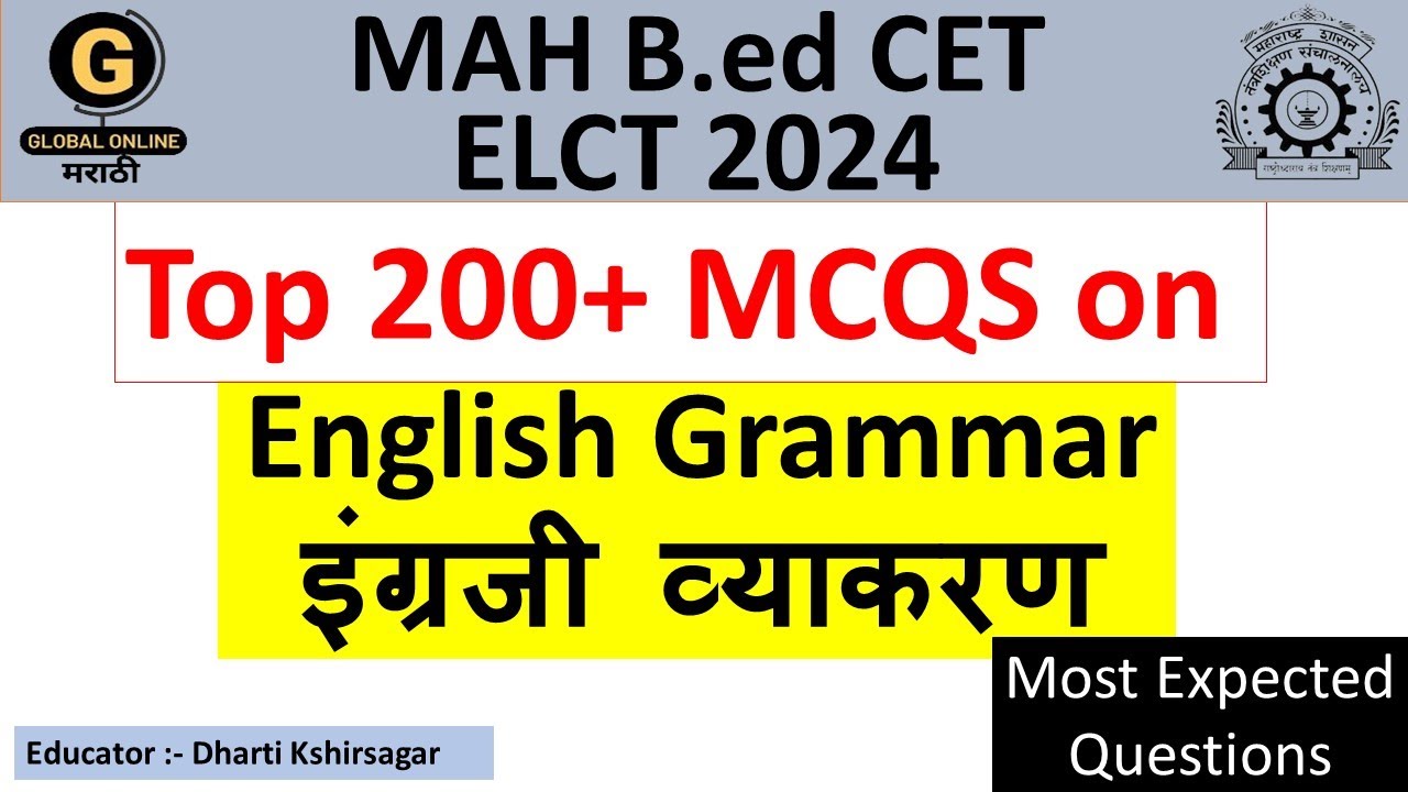 200+MCQs For B.Ed ELCT On English Grammar For MAHA B.Ed CET EXAM 2024 ...