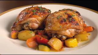 Baked chicken thighs with veggies - everyone will be asking for more!