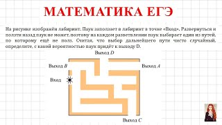 ЕГЭ Вероятность | На рисунке изображён лабиринт. Паук заползает в лабиринт в точке «Вход»....