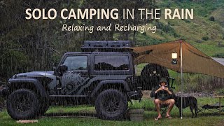 SOLO CAMPING in the Rain [ Car camping, Jeep Wrangler overland,  Tarp Shelter, Relaxing ] SoC Ep 10