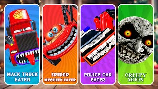 🎄☃️ MONSTER BATTLE ⚔️ Mack Truck Eater, Spider McQueen Eater, Police Car Eater, Creepy Moon!!