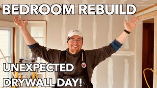 Bedroom Rebuild: Hanging drywall and taping in one day!