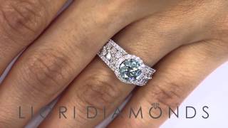 FD-589 - 2.58 Carat Fancy Blue Diamond Engagement Ring 14k White Gold Pave Halo Vintage