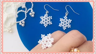 【ビーズピアス/ビーズリング】雪の結晶のモチーフⅤ/DIY/Snowflake/beaded earrings/beaded ring