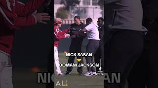 Nick Saban greets former USC cornerback Domani Jackson at Alabama’s Thursday Ros