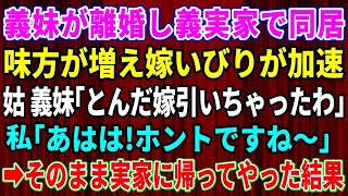 【スカッとする話】義妹が離婚し義実家に出戻り。同居中の姑は味方が増え、嫁いびりがさらに加速！姑・義妹「とんだ嫁引いちゃったわ」私「あはは、ホントですね～」→そのまま実家へ帰ってやった結果【修羅場