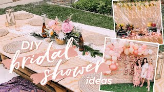 Backyard Bridal Shower Decor and DIY Ideas | Boho Pallet Table, Balloon Arch, & Backdrops