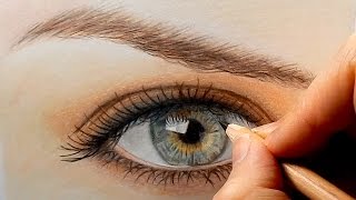 Drawing, coloring a realistic eye with colored pencils | Emmy Kalia