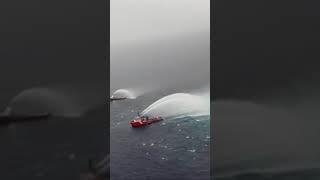 Apocalyptic eye of fire. Ocean in flames after undersea gas pipeline rupture in the Gulf of Mexico