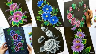 6 Beautiful flowers Painting Technique | Easiest way to draw flowers | Beginner Flower Painting