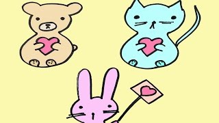 How to Draw a Bear, Cat, and Bunny Rabbit With Hearts for Valentine's Day