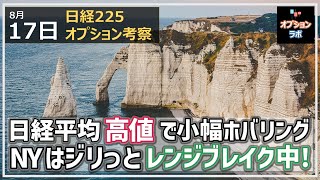 【日経225オプション考察】8/17 日経平均 高値停滞 小幅な値動きでホバリング中。NYは３指数ともジリジリとrンジブレイクに！