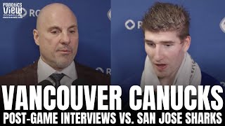 Rick Tocchet \u0026 Drew O'Connor Recap Vancouver Canucks vs. San Jose Sharks, Thatcher Demko Performance