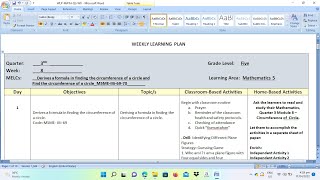 Sample of WLP in Mathematics