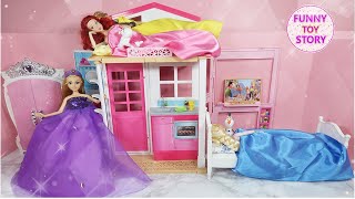 Barbie Little Mermaid Ariel Rapunzel Bunk Bed House Kitchen Breakfast Morning Routine