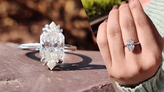 2.77 TCW Dutch Marquise Cut Moissanite Invisible Halo Engagement Ring | Double Claw Prong Ring