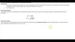 Math 14 6.6 Procedure for Using a Normal Distribution to Approximate a Binomial Distribution