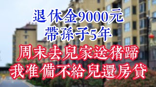 退休金9000元带孙子5年，周末去儿家送猪蹄，我准备不给儿还房贷。   #為人處世#生活經驗#情感故事#晚年哲理#中老年心語#孝顺#儿女#讀書#養生#淺談人生#養老#真實故事#兒女的故事#有聲書