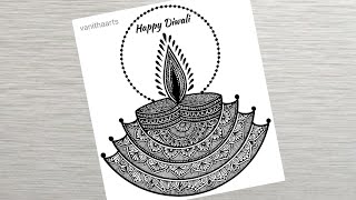 Happy Diwali mandala art | How to draw Mandala for Beginner | Diya drawing #happydiwali #vanithaarts