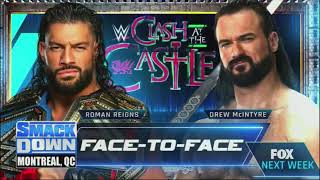WWE Smackdown August 19, 2022 Drew McIntyre and Roman Reigns Face-To-Face Official Card
