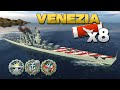 Cruiser Venezia on map Hotspot, 8 ships destroyed - World of Warships