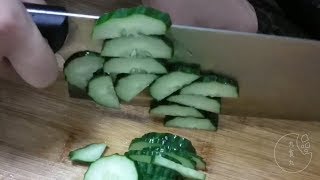 a shiso and cucumber fried pork slices