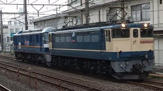 【新鶴見機関区2本目のLED桃太郎】EF210-358号機甲種輸送EF65-2066号機牽引大船駅通過