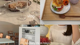 vlog🍒社会人の日常｜目黒カフェ｜ベーグル作り🥯｜セルフジェルネイル｜コナン映画🎞️