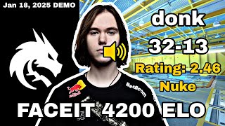 donk plays Nuke 32-13 FACEIT 4200 ELO rating 2.46 (FACEIT 2.0)‎ Jan 18, 2025 CS2 DEMO #cs2