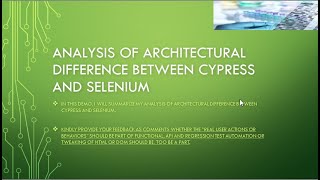 Analysis of Architectural difference between Cypress and Selenium