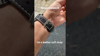 Moonswatch on a leather cuff strap #watch #moonswatch #fashion